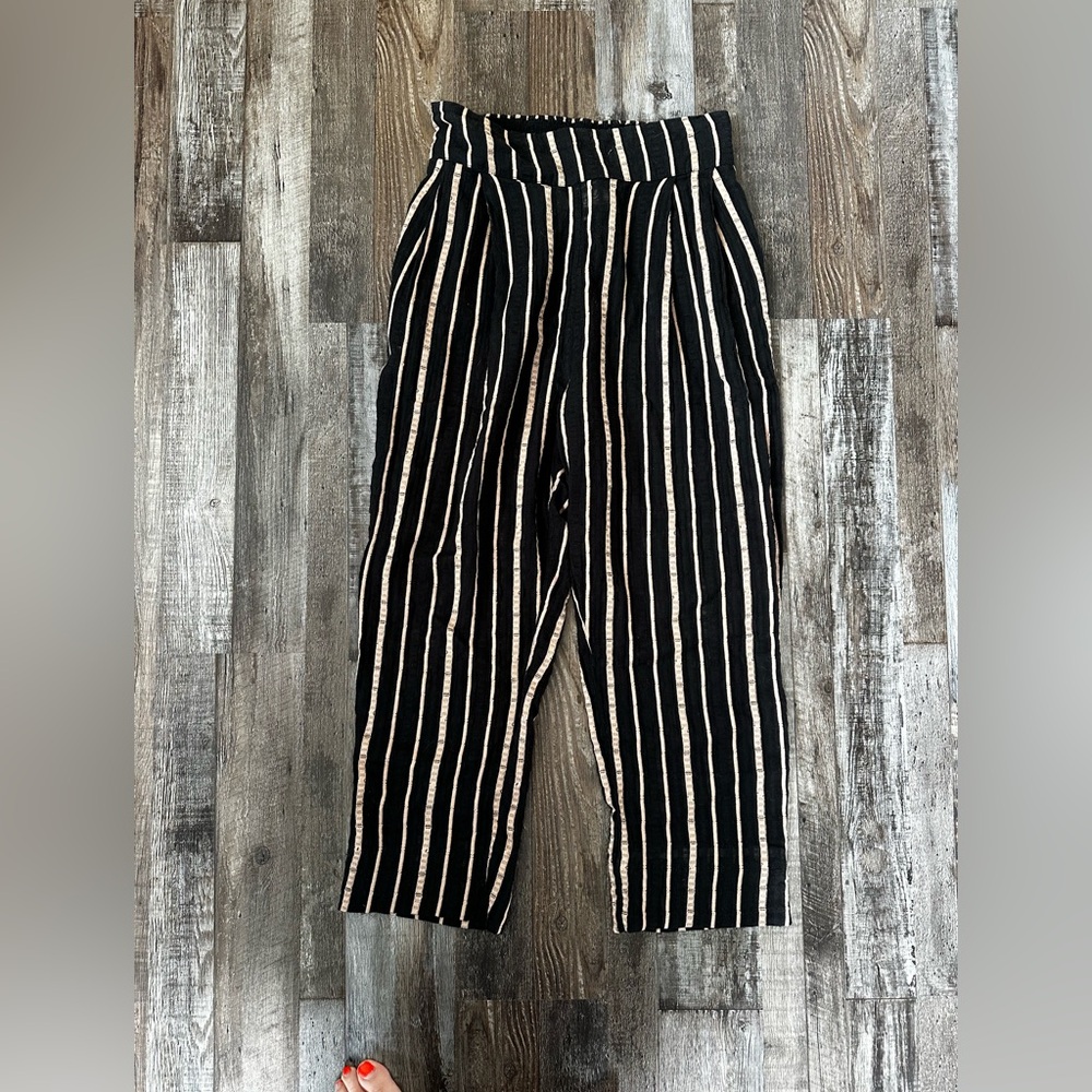 Ace & Jig Black and Cream Vertical Stripe High-Waist Trousers